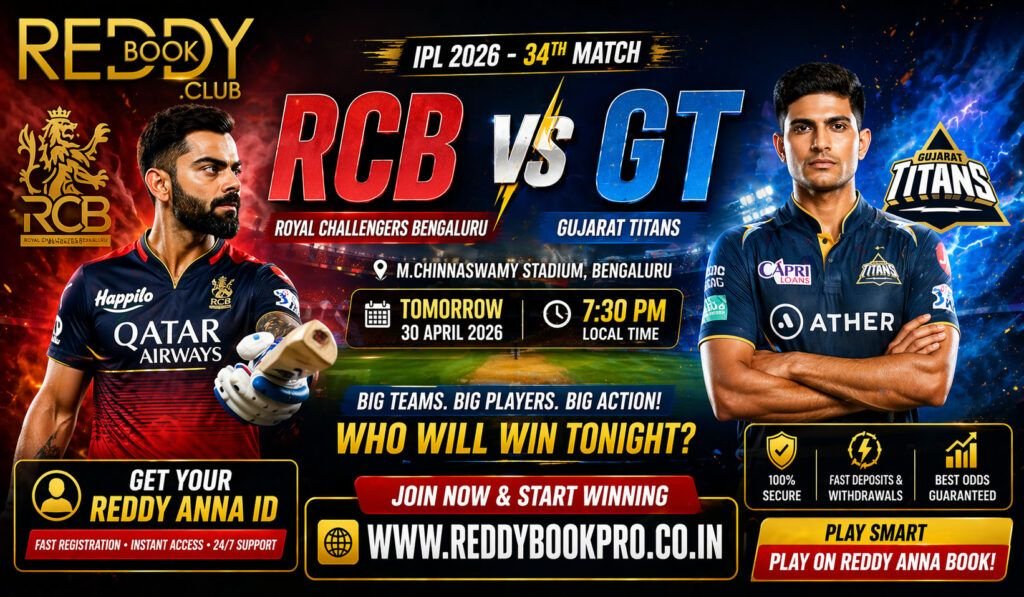 Reddy Anna Book Betting RCB vs GT IPL 2026 34th Match